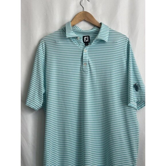 FootJoy FJ Golf Polo Shirt Men's XL Turquoise/ White Striped Golf Performance - Picture 2 of 9